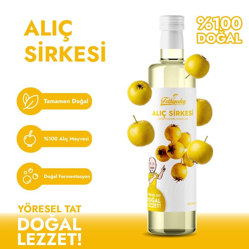Organik Alıç Sirkesi 500 ml – Doğal Fermente, Katkısız ve Kalp Dostu