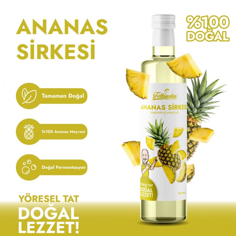 Doğal Ananas Sirkesi 500 ml – Fermente, Katkısız ve Tropik Destek