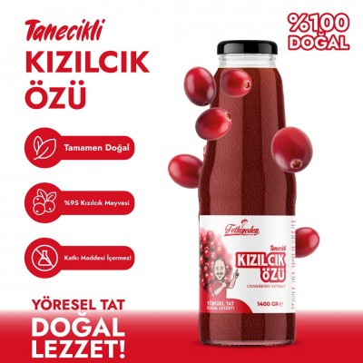 Tanecikli Kızılcık Özü – 1400 gr | Gerçek Meyve Parçacıklı, Koyu Kıvamlı Konsantre