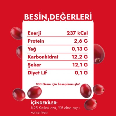 Tanecikli Kızılcık Özü – 1400 gr | Gerçek Meyve Parçacıklı, Koyu Kıvamlı Konsantre